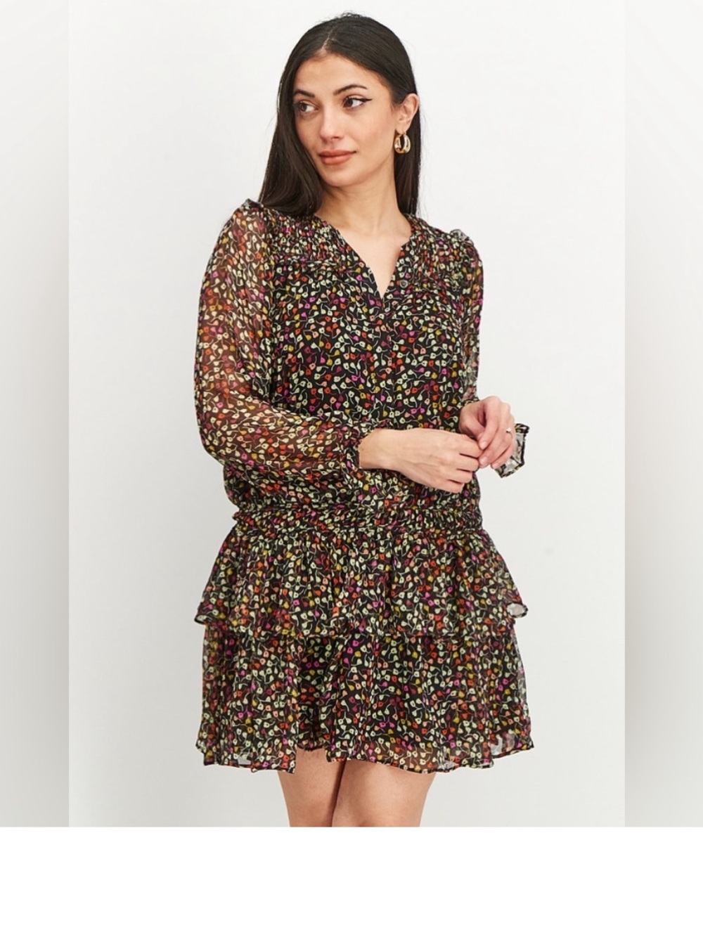 Joie Elsverre Silk Ruffled Mini Dress Multicolor Floral Size 10
